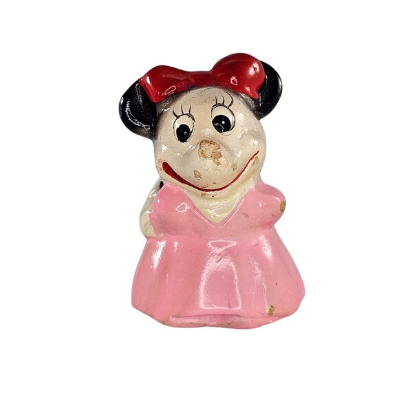 Vintage Disney Minnie Mouse Pencil Sharpener Composite Pink Dress Red Bow - Picture 1 of 8